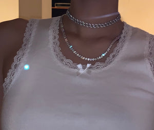 Thin Cuban Link Choker in White Gold